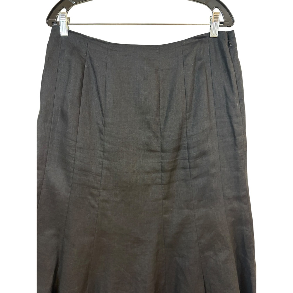 Lauren Ralph Lauren Skirt Women 10 Black Excellent Linen Paneled Midi Trumpet - Picture 2 of 5